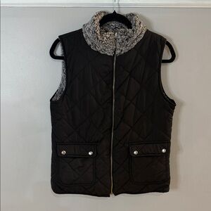 Reversible Black Quilted Sherpa Vest